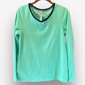 🥑Hue fleece pajama top seafoam green with blue neckline long sleeve small
